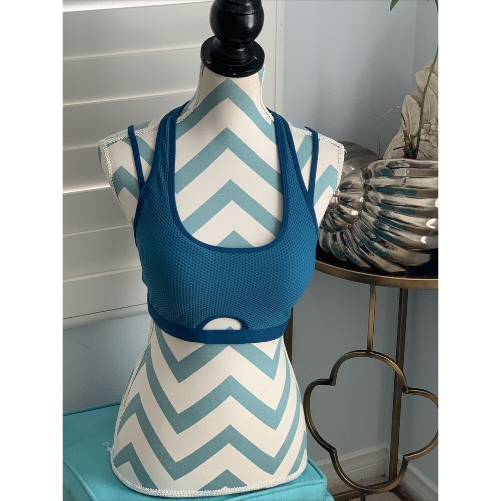LORNA JANE SZ S Strappy Crisscross Back Wireless Sports Bra  Blue/Black.
